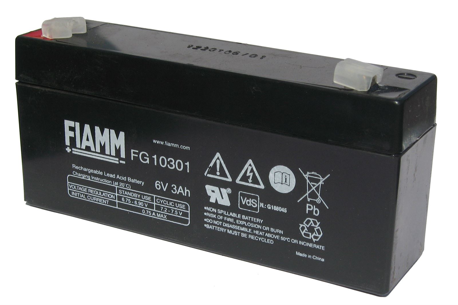 Fiamm 6v 3Ah AGM - Batería Alarmas, Batería Sais, Baterías Juguetes, Baterías Incendios - Imagen 1