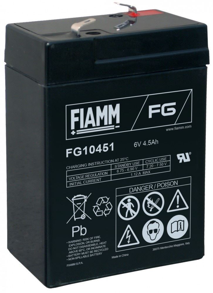 Fiamm 6v 4.5Ah AGM - Batería Alarmas, Batería Sais, Baterías Juguetes, Baterías Incendios - Imagen 1